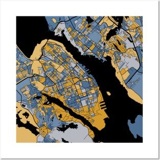 Halifax Map Pattern in Blue & Gold Posters and Art